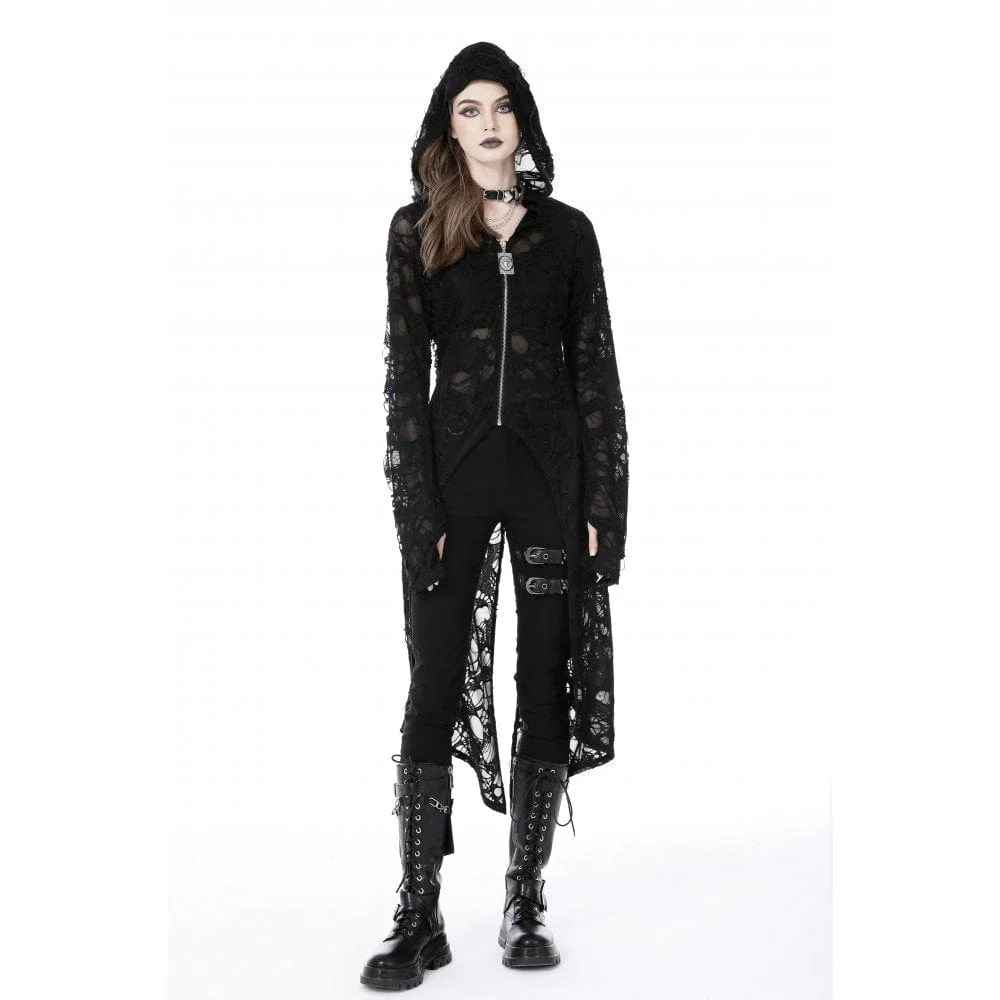 Women's Punk Split Ripped Coat with Hood - Image 4