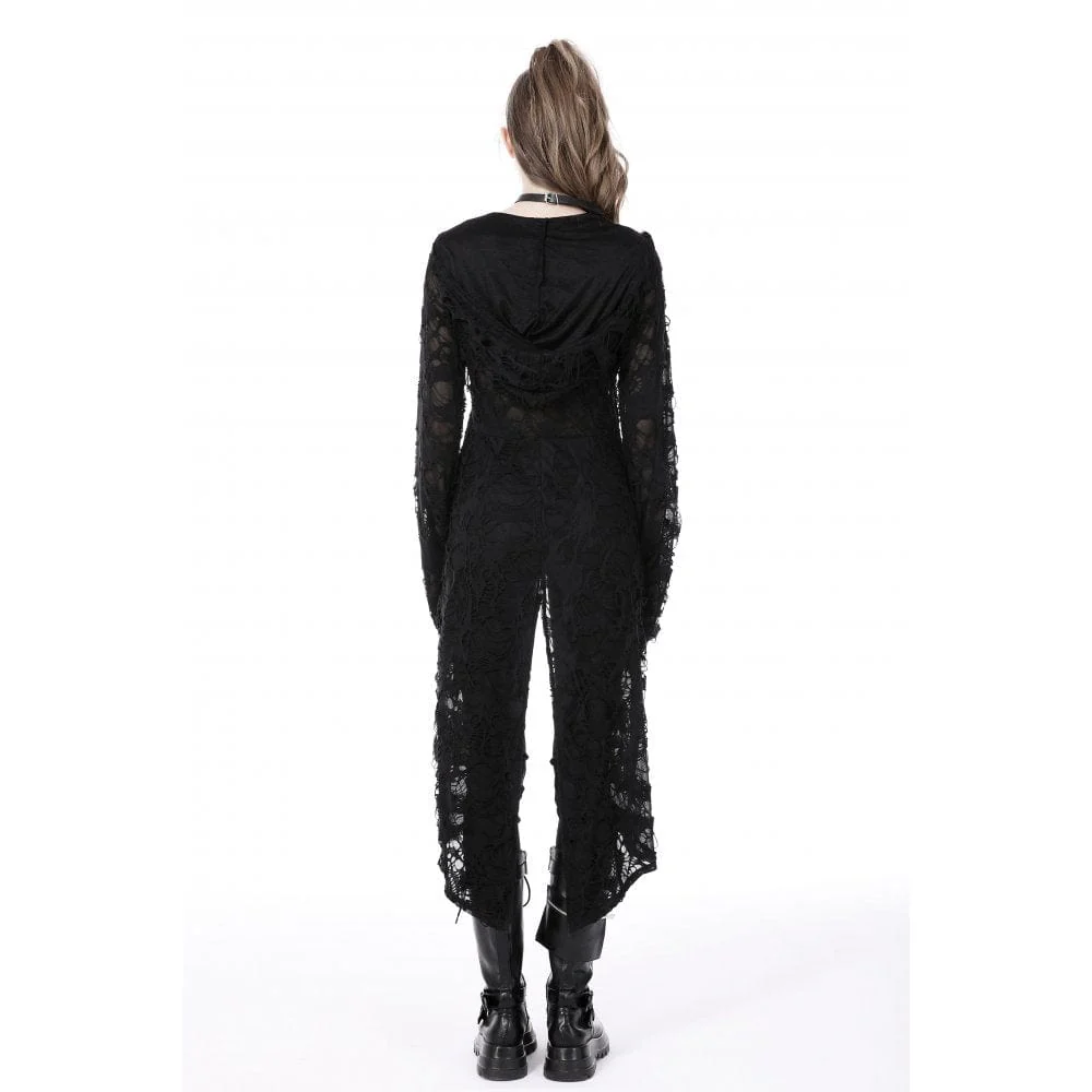 Women's Punk Split Ripped Coat with Hood - Image 7