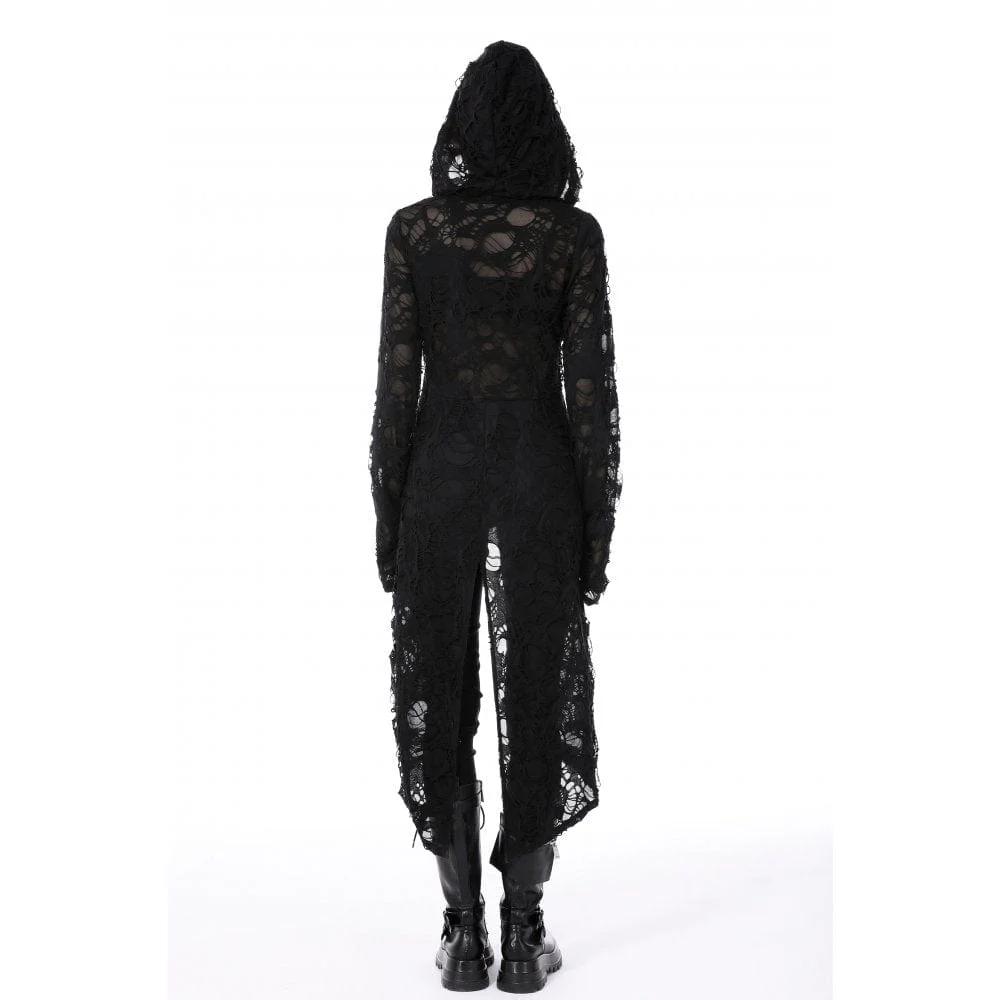 Women's Punk Split Ripped Coat with Hood - Image 8