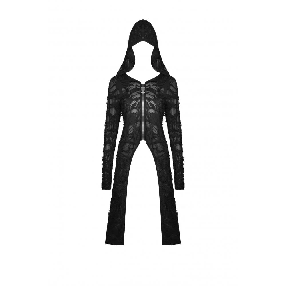 Women's Punk Split Ripped Coat with Hood - Image 9