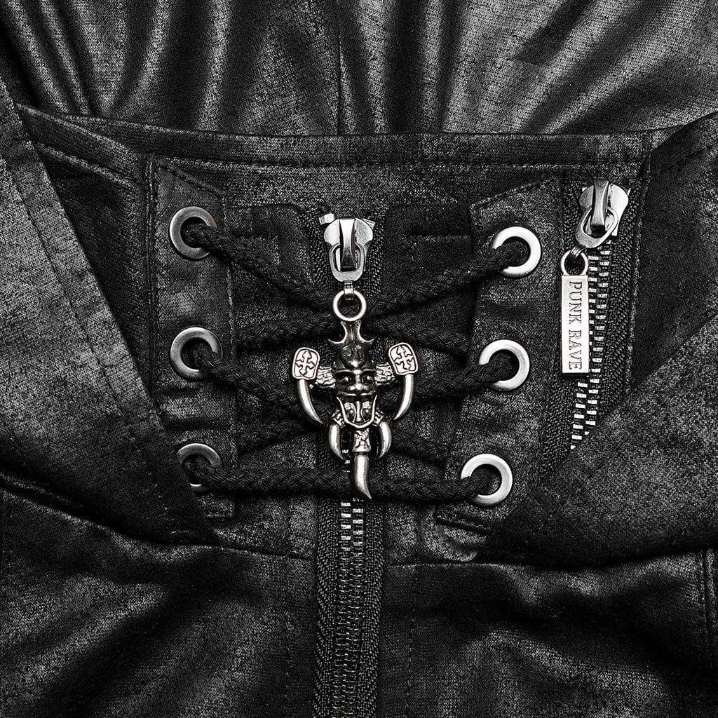 Women's Punk Stand Collar Buckle Cape with Hood - Image 9