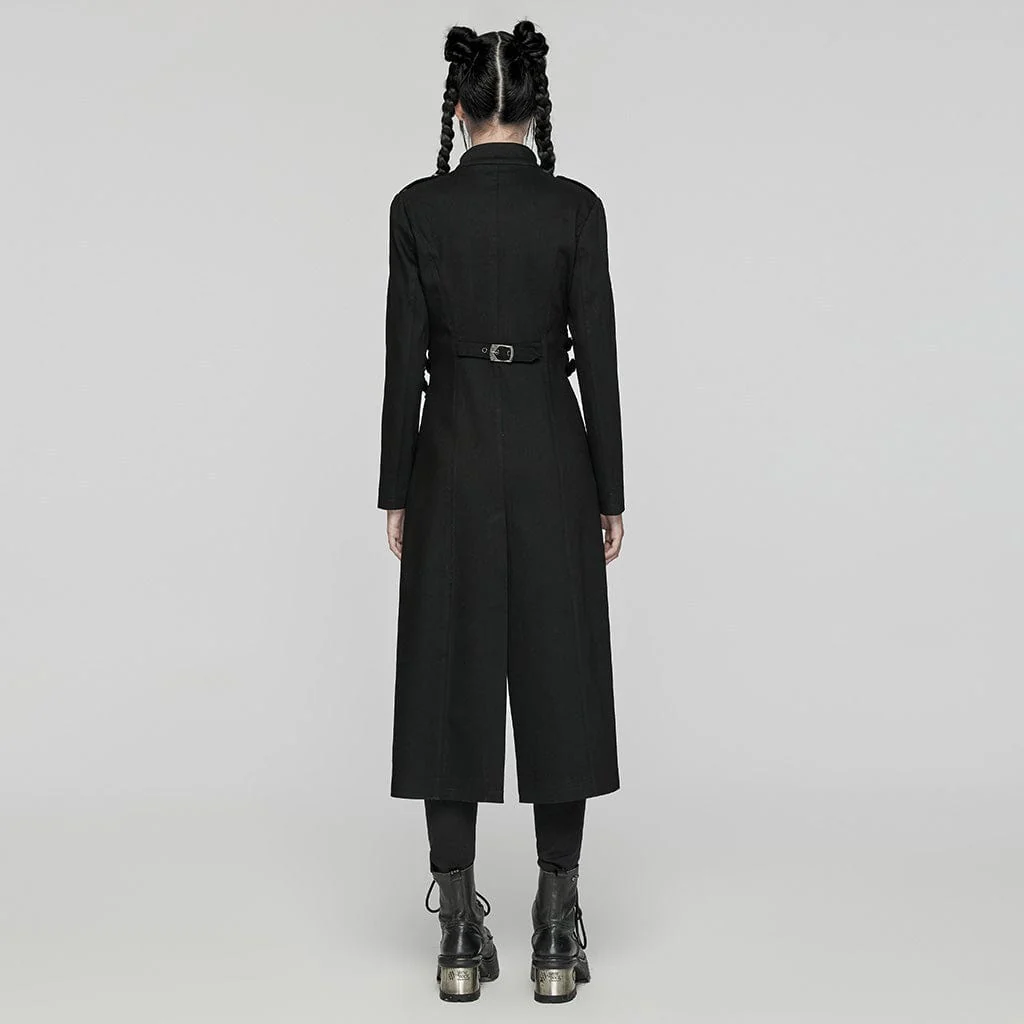 Women's Punk Stand Collar Chain Pin Coat - Image 3
