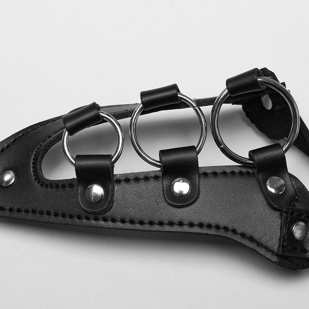 Women's Punk Stand Collar Circular Faux Leather Harness - Image 9