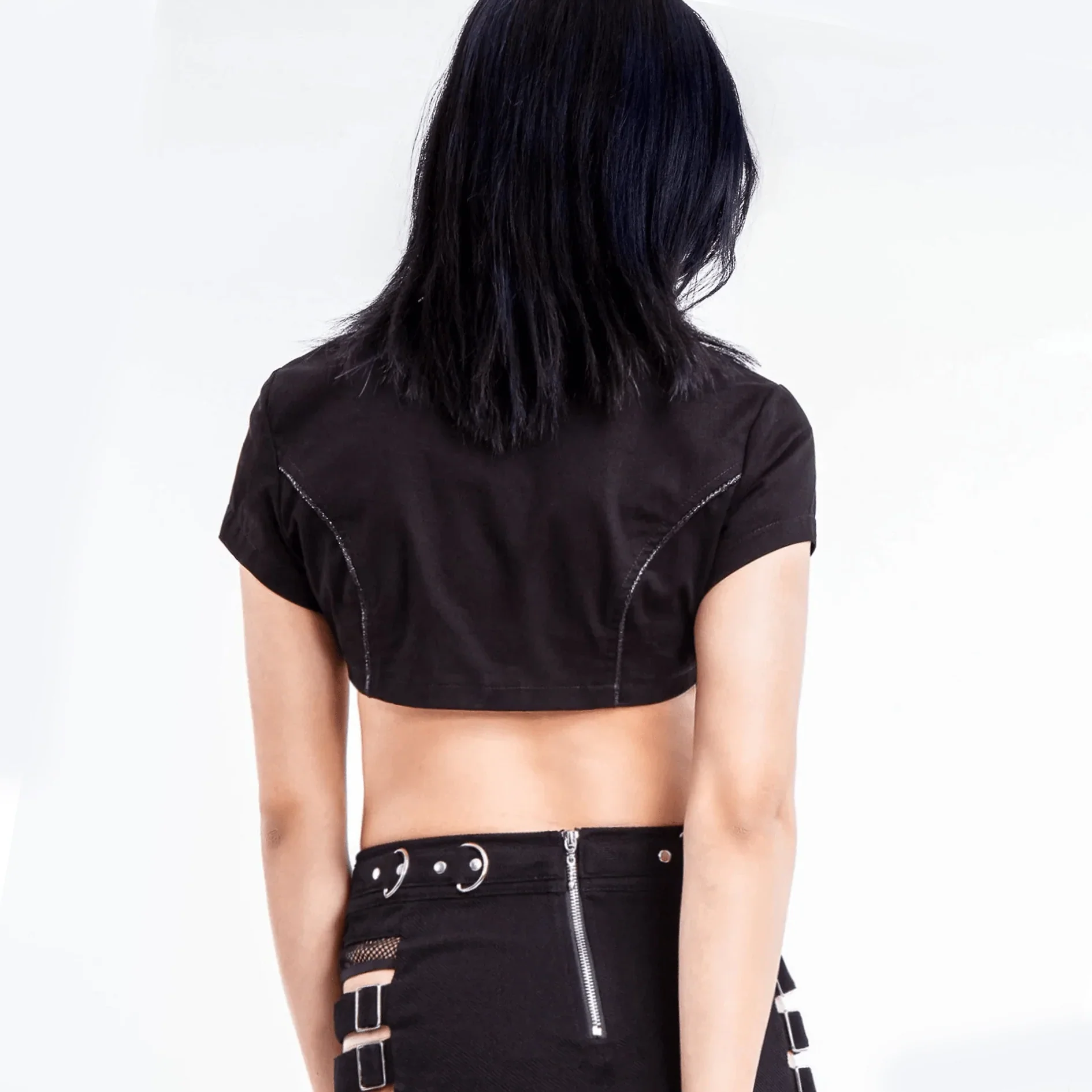 Women's Punk Stand Collar Irregular Crop Top - Image 5