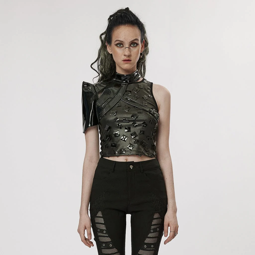 Women's Punk Stand Collar Patent Leather Body Harness