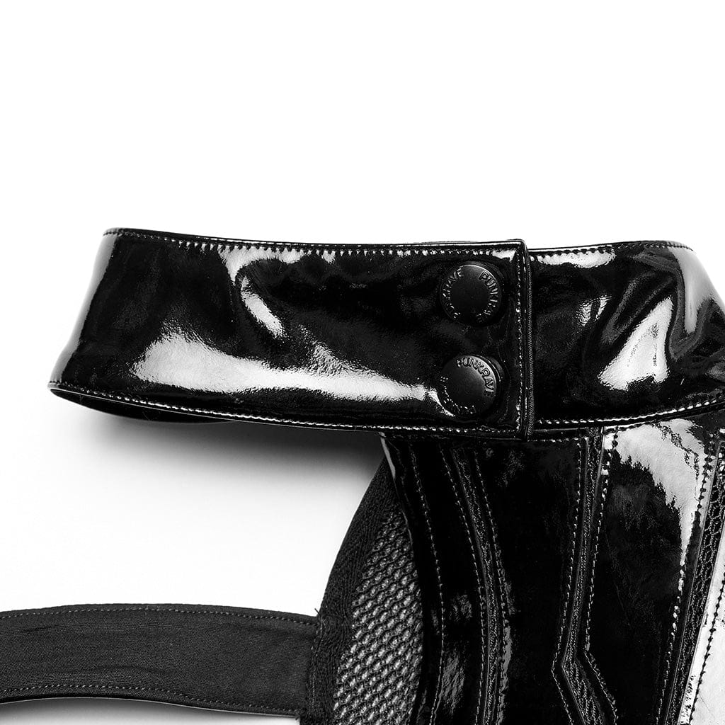Women's Punk Stand Collar Patent Leather Body Harness - Image 6