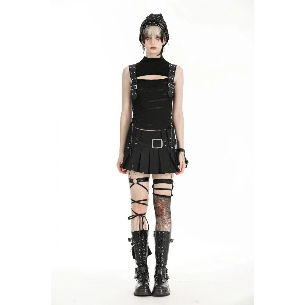 Women's Punk Stand Collar Ripped Vest - Image 2