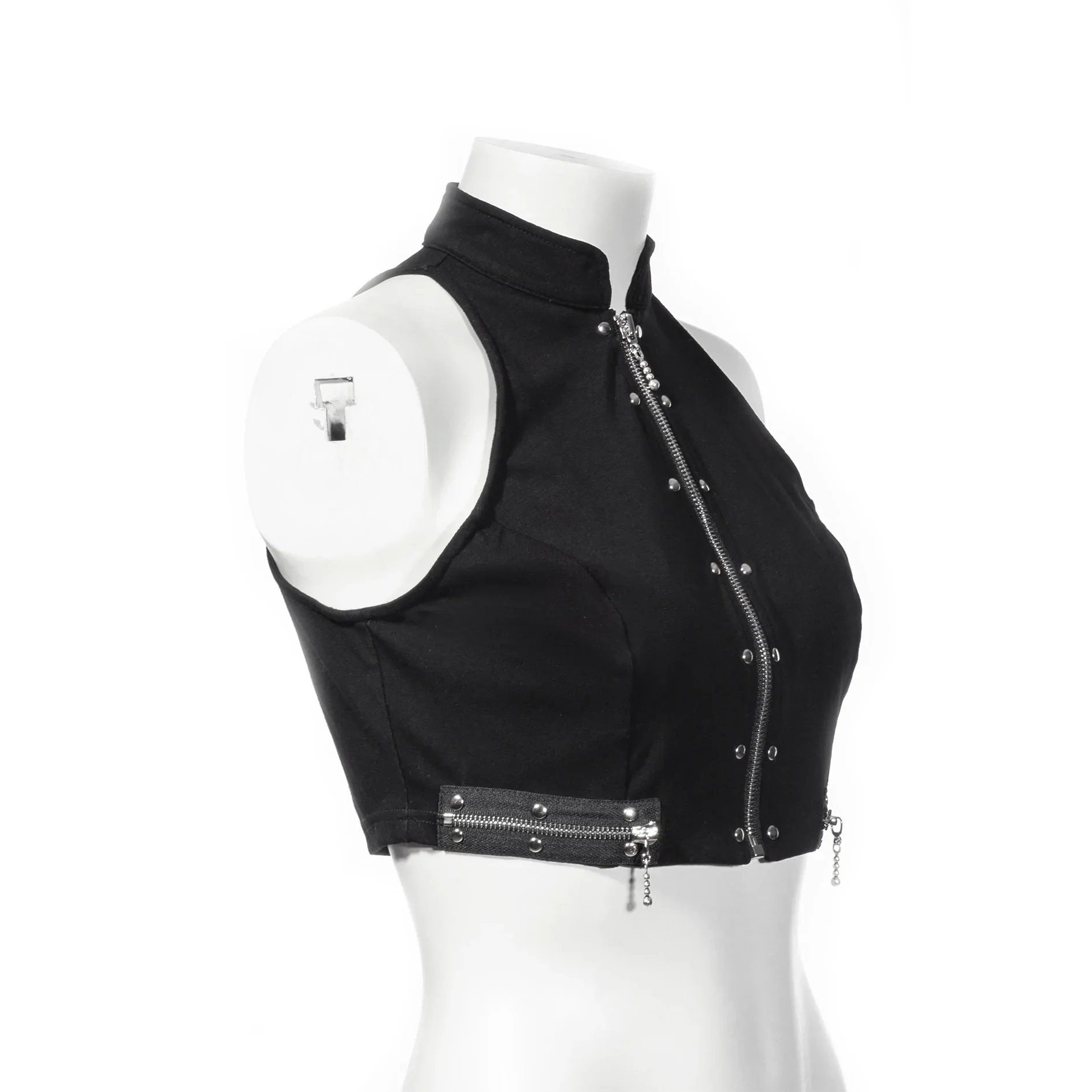 Women's Punk Stand Collar Zipper Bustier - Image 7