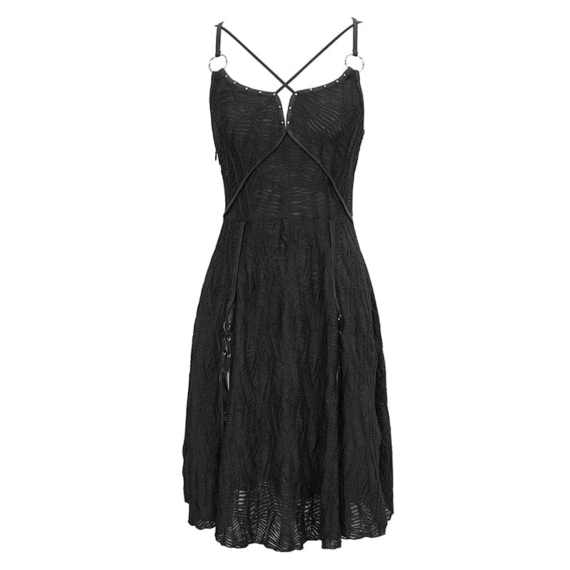 Women's Punk Stappy Plunging Side Slit Slip Dress - Image 8