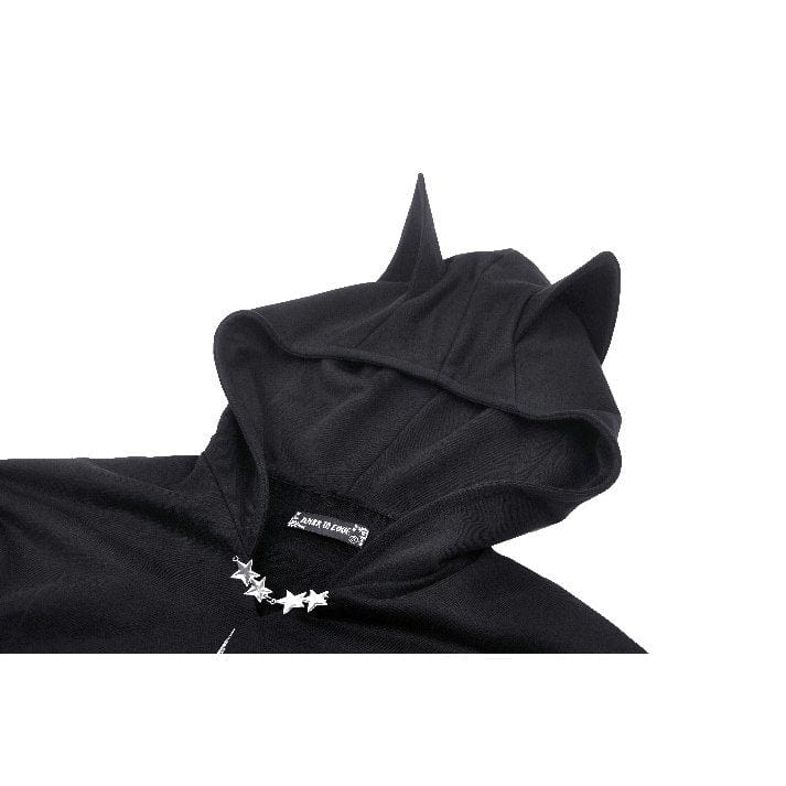 Women's Punk Star Studs Bat Ear Hoodie - Image 11