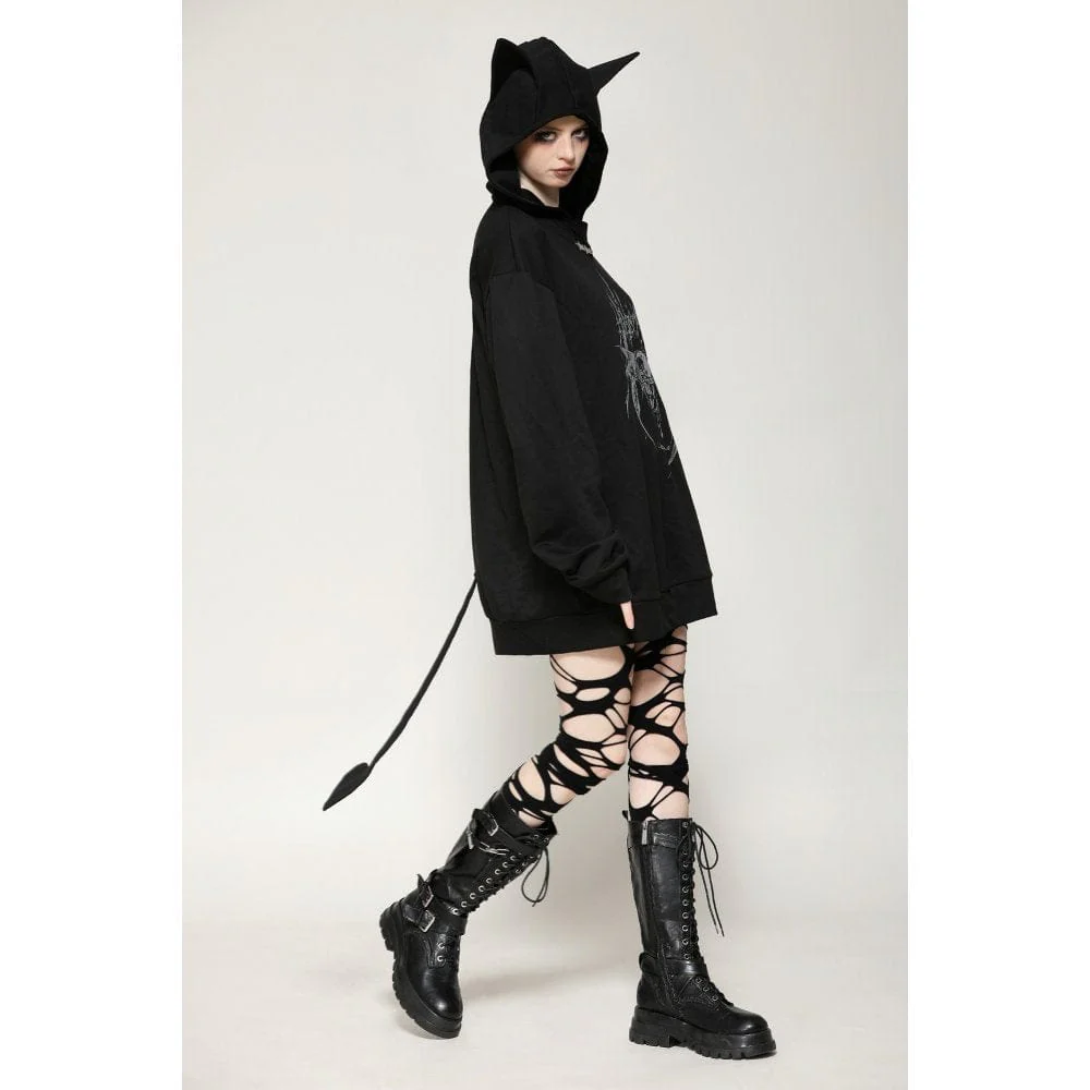 Women's Punk Star Studs Bat Ear Hoodie - Image 8