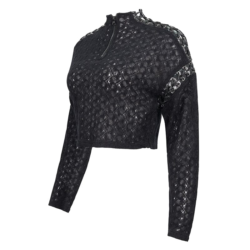 Women's Punk Stitching Zipper Short Sweater - Image 6