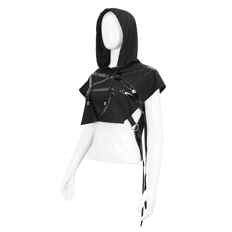 Women's Punk Strap Splice Asymmetric Short Sleeved Crop Top - Image 7