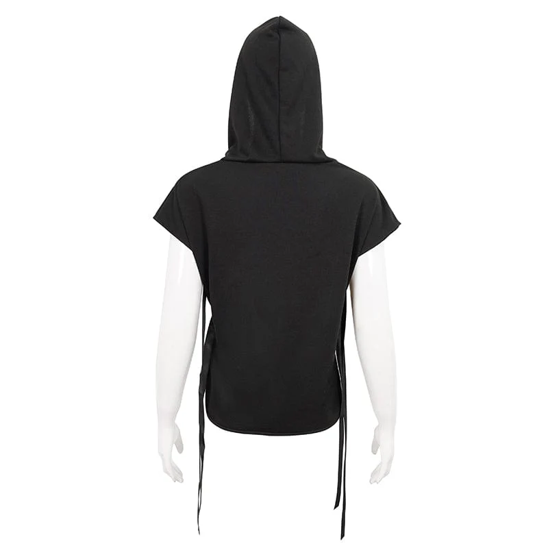Women's Punk Strap Splice Asymmetric Short Sleeved Crop Top - Image 8