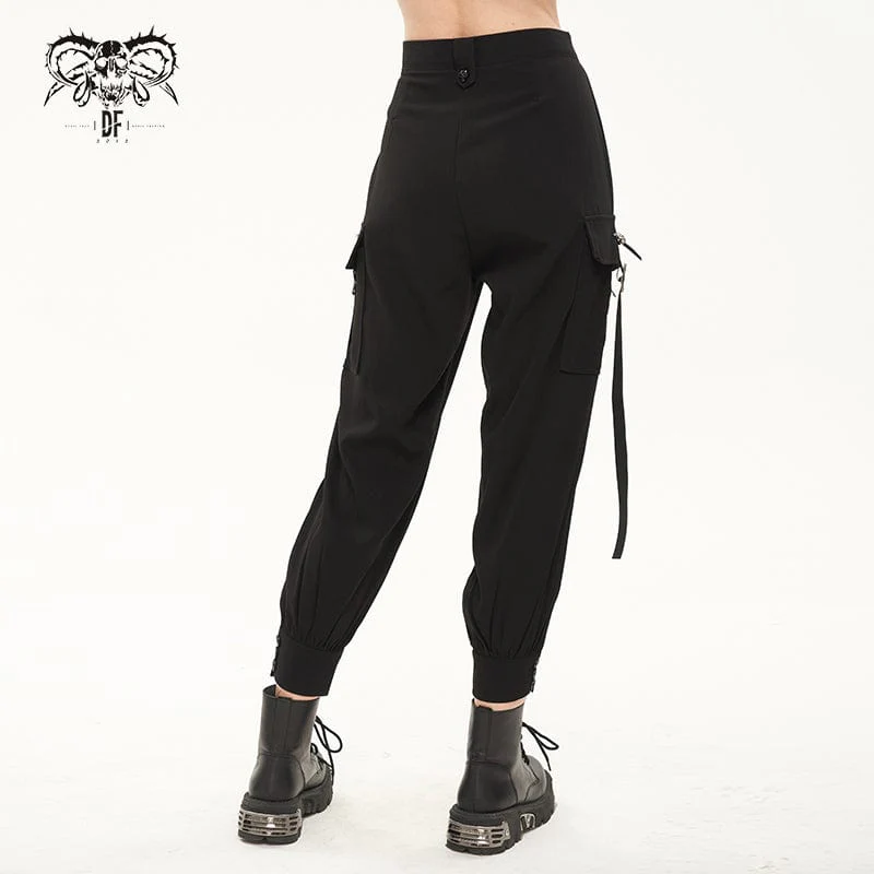 Women's Punk Strappy Big-pocket Jogger Pants - Image 3