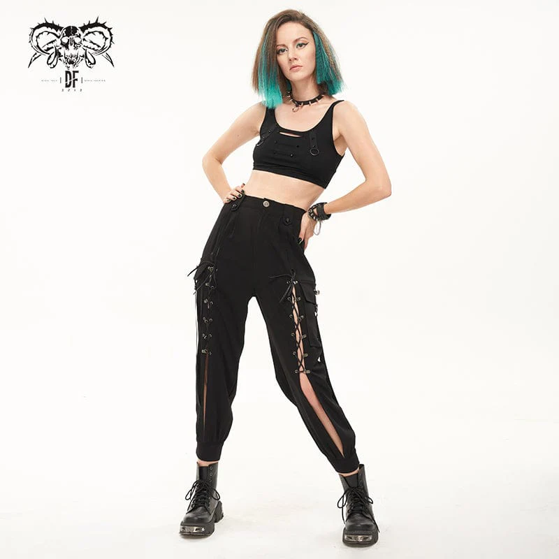 Women's Punk Strappy Big-pocket Jogger Pants - Image 4