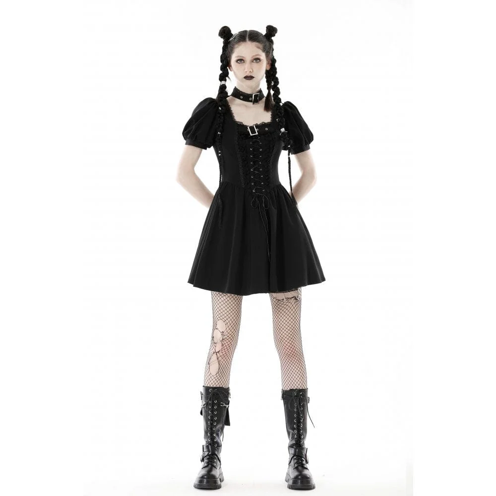 Women's Punk Strappy Buckle Ruffled Dress - Image 5