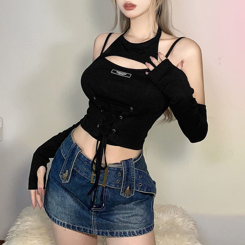 Women's Punk Strappy Cutout Crop Top - Image 7