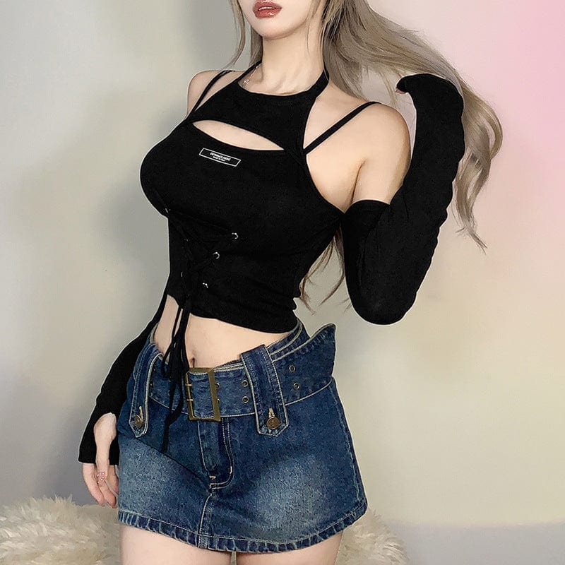 Women's Punk Strappy Cutout Crop Top - Image 9