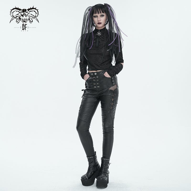 Women's Punk Strappy Mesh Splice Leggings - Image 6