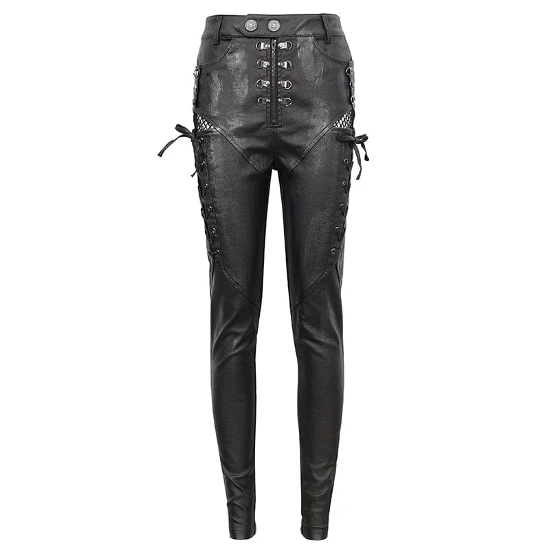 Women's Punk Strappy Mesh Splice Leggings - Image 7