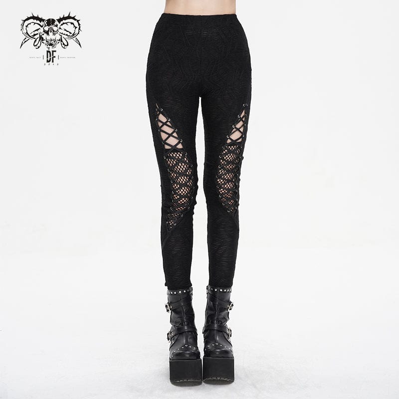 Women's Punk Strappy Mesh Splice Ruched Leggings