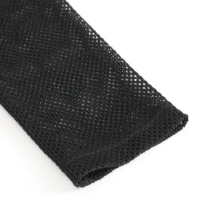 Women's Punk Strappy Mesh Splice Ruched Shirt - Image 12