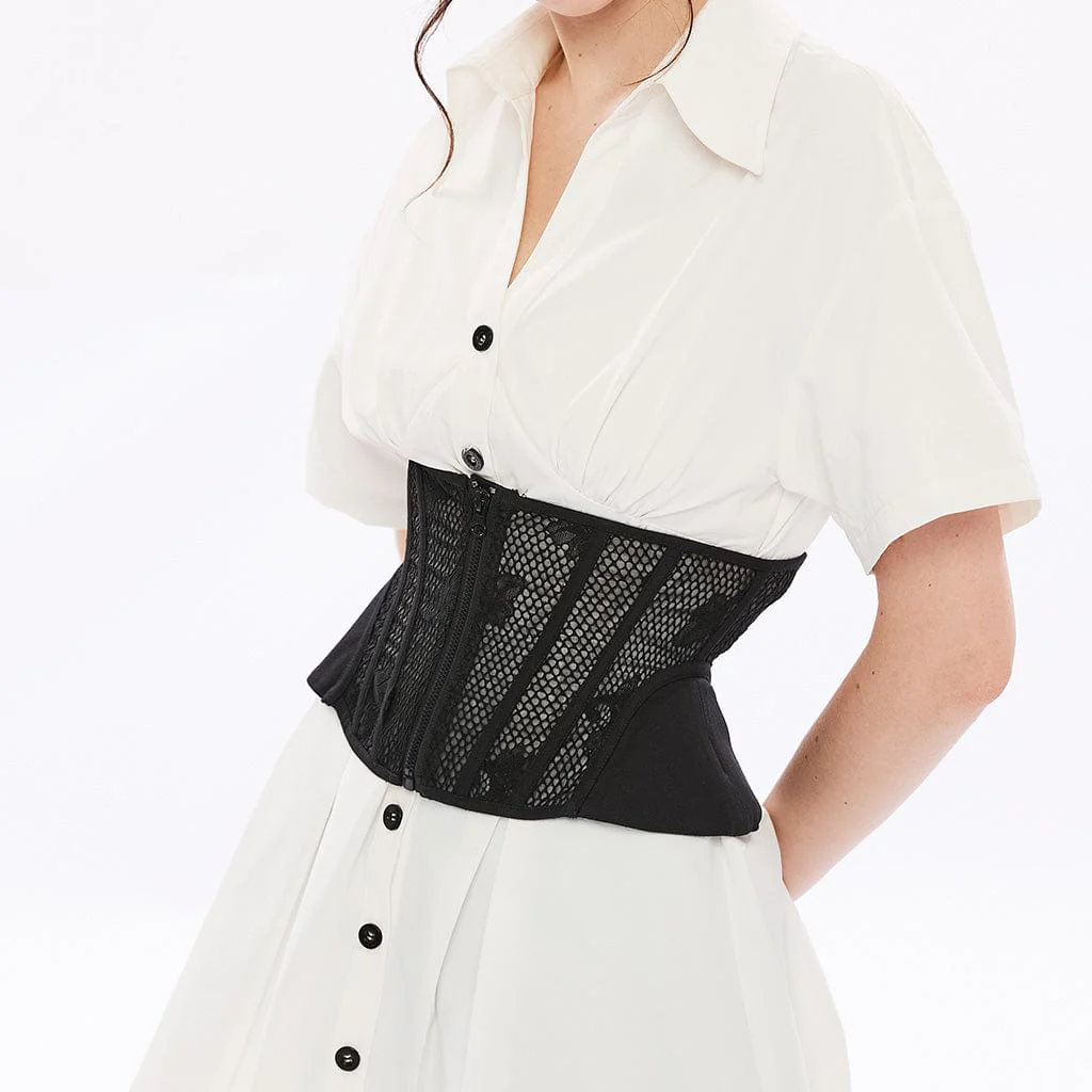 Women's Punk Strappy Mesh Splice Zipper Underbust Corset - Image 3