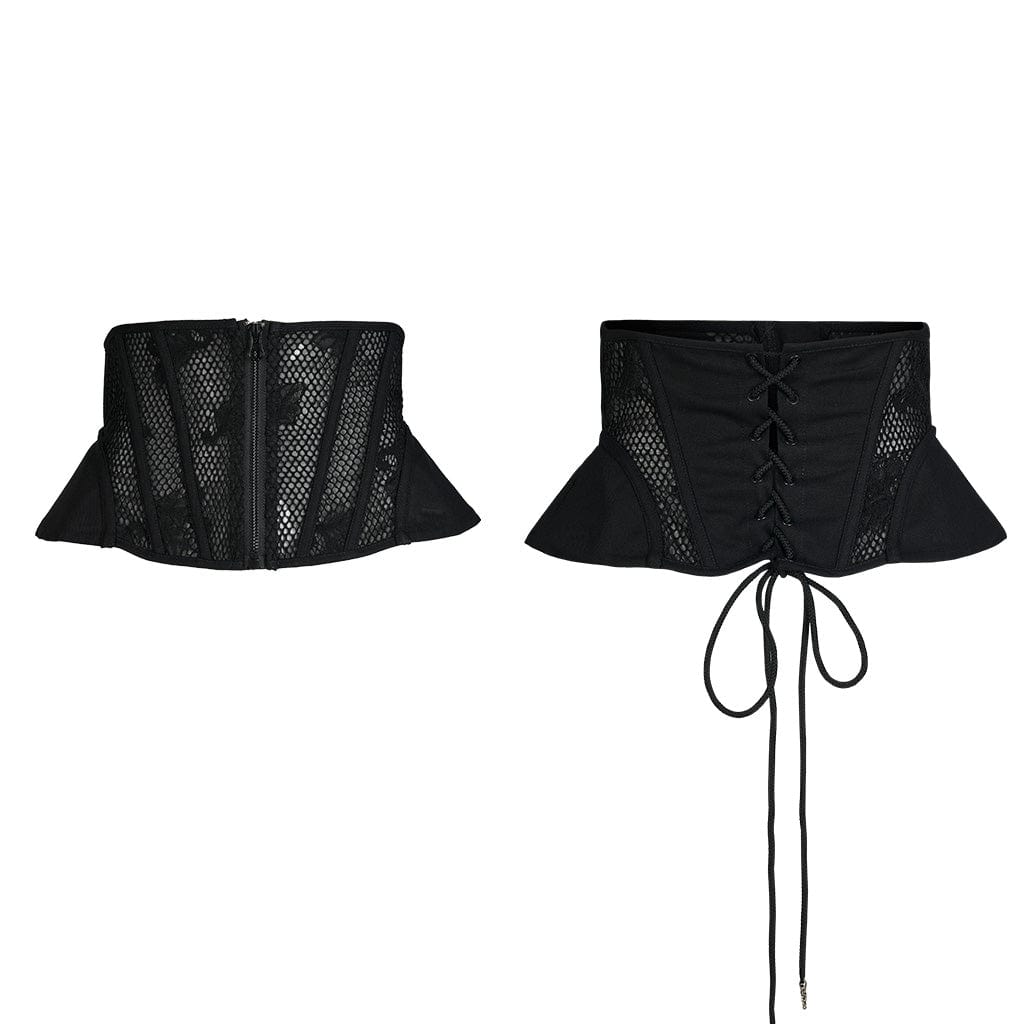 Women's Punk Strappy Mesh Splice Zipper Underbust Corset - Image 5