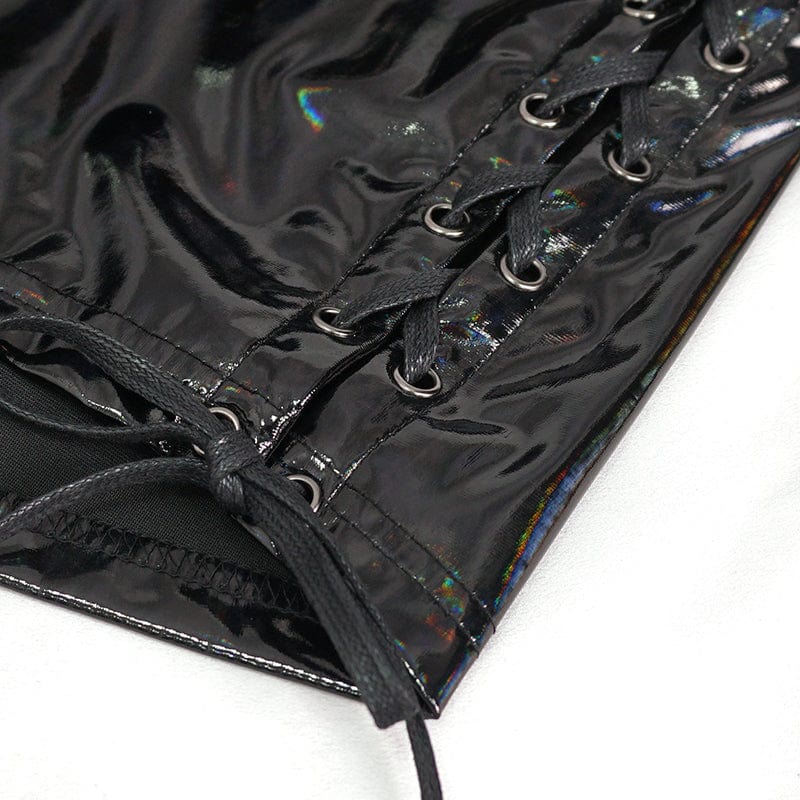 Women's Punk Strappy Patent Leather Skirt - Image 12