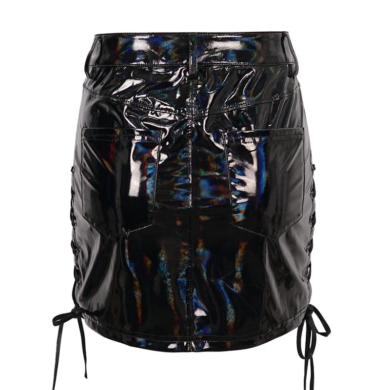 Women's Punk Strappy Patent Leather Skirt - Image 8