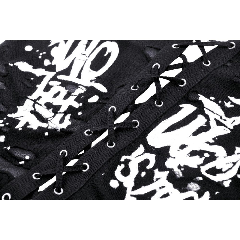 Women's Punk Strappy Ripped Vest with Hood - Image 13