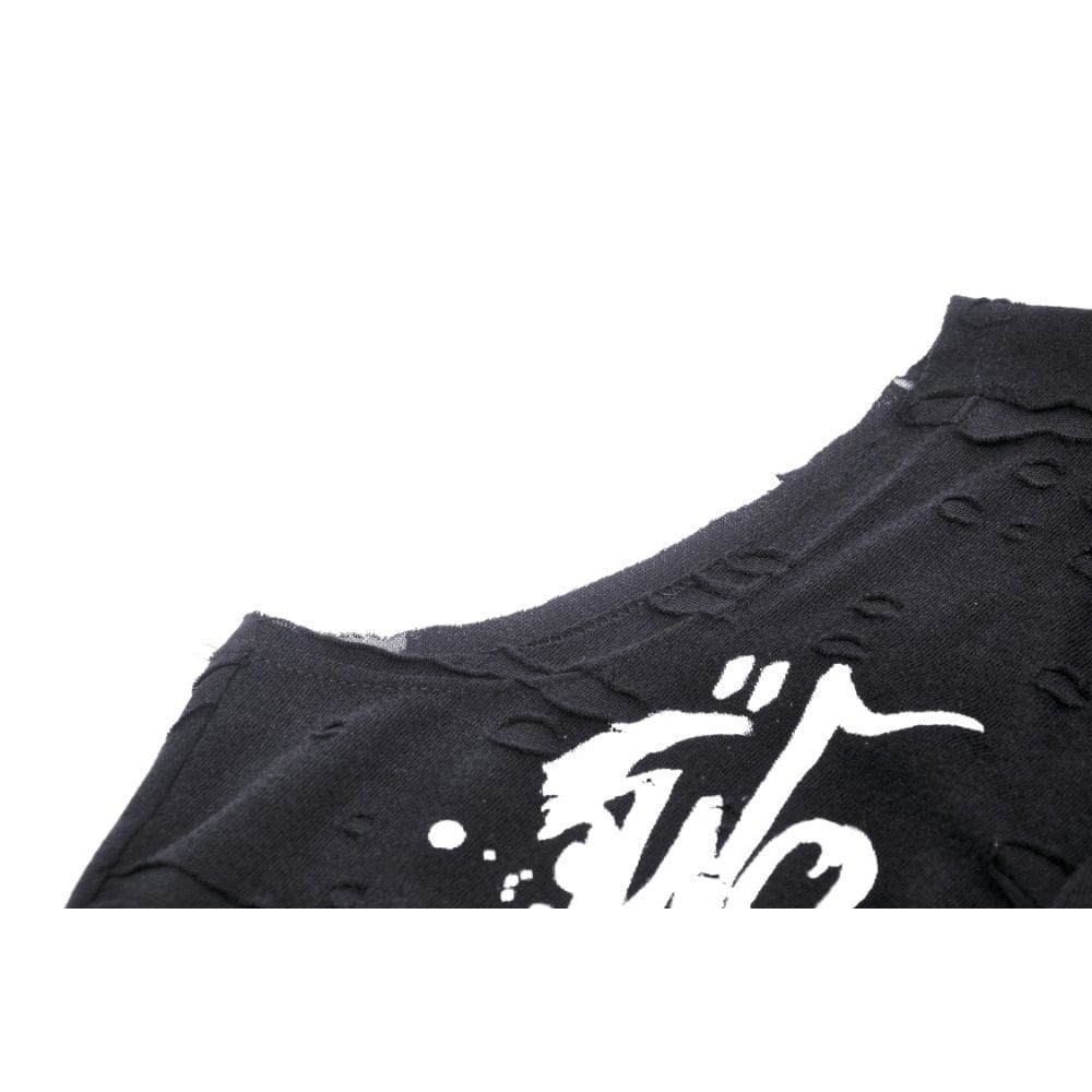 Women's Punk Strappy Ripped Vest with Hood - Image 17