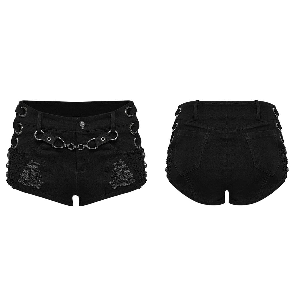 Women's Punk Strappy Studded Ripped Shorts - Image 5