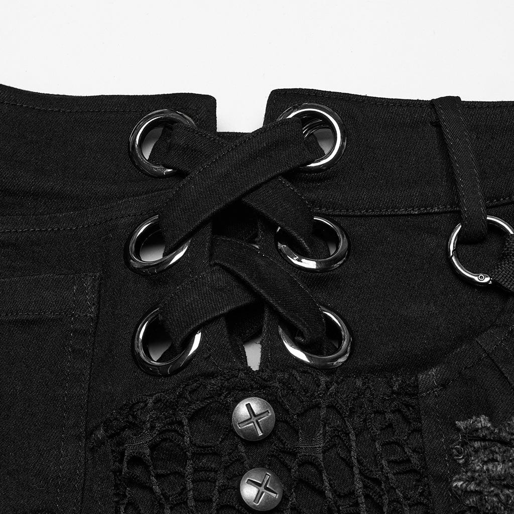 Women's Punk Strappy Studded Ripped Shorts - Image 7