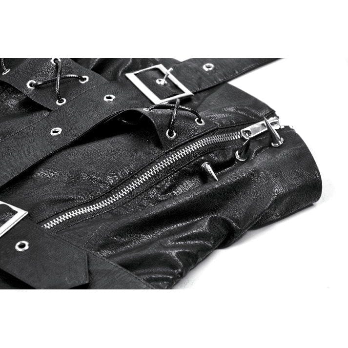 Women's Punk Straps Diagonal Zipper Faux Leather Vest - Image 17