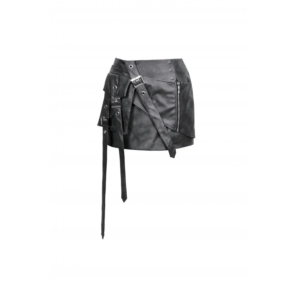 Women's Punk Straps Faux Leather Short Skirt - Image 11
