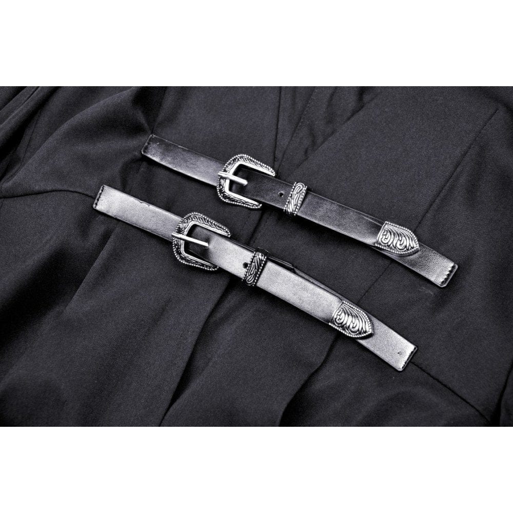 Women's Punk Straps Long Coat with Hood - Image 11
