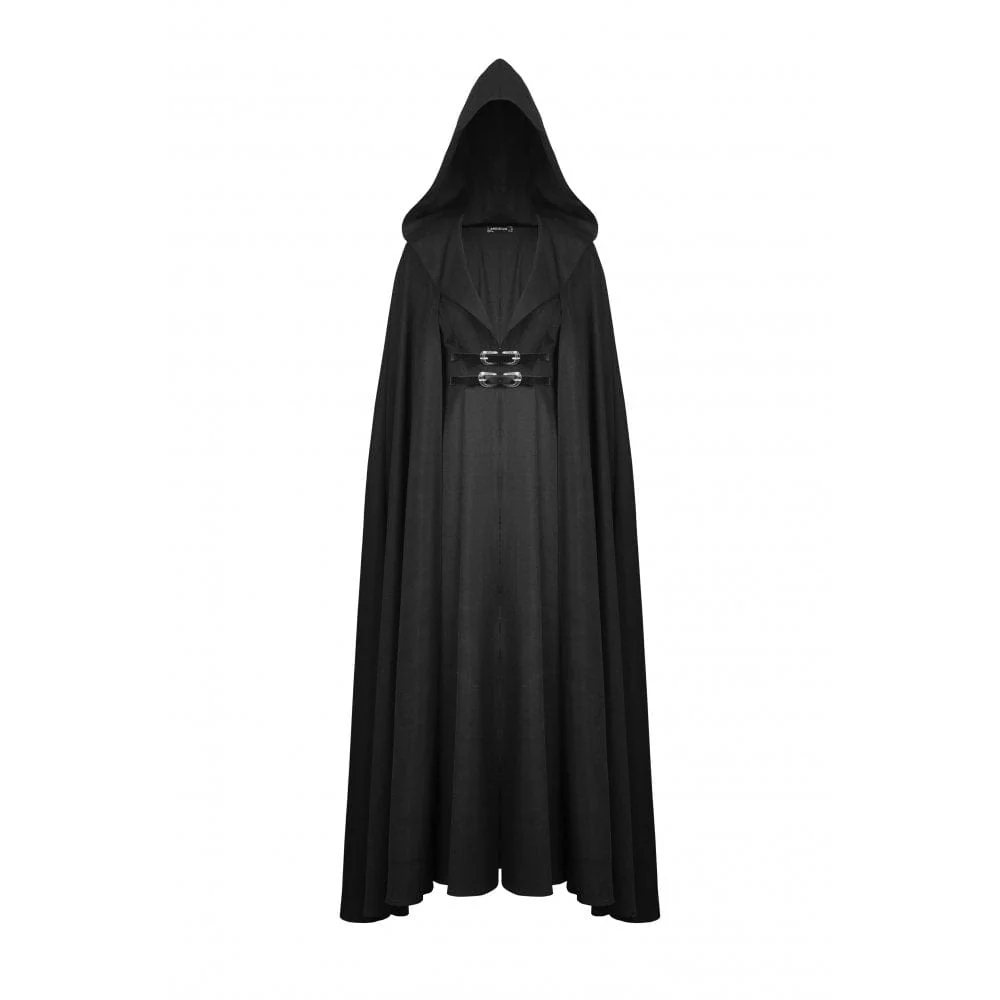 Women's Punk Straps Long Coat with Hood - Image 8