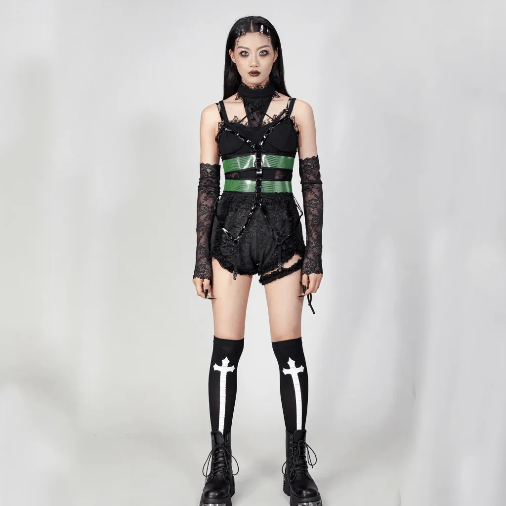 Women's Punk Straps Mesh Body Harness Green - Image 4