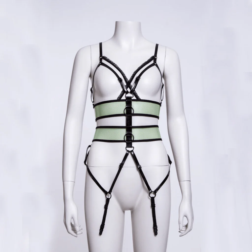 Women's Punk Straps Mesh Body Harness Green - Image 6