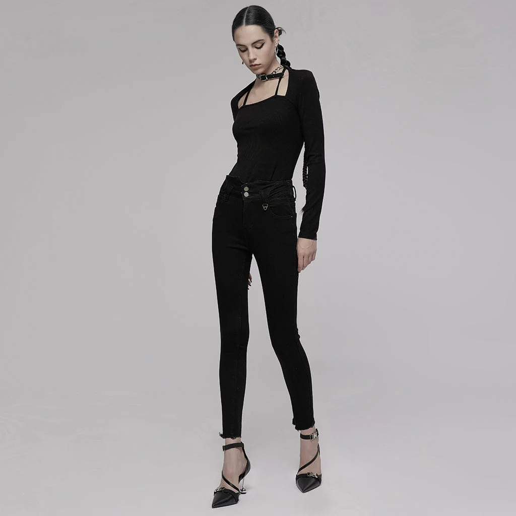 Women's Punk Straps Skinny Jeans - Image 4