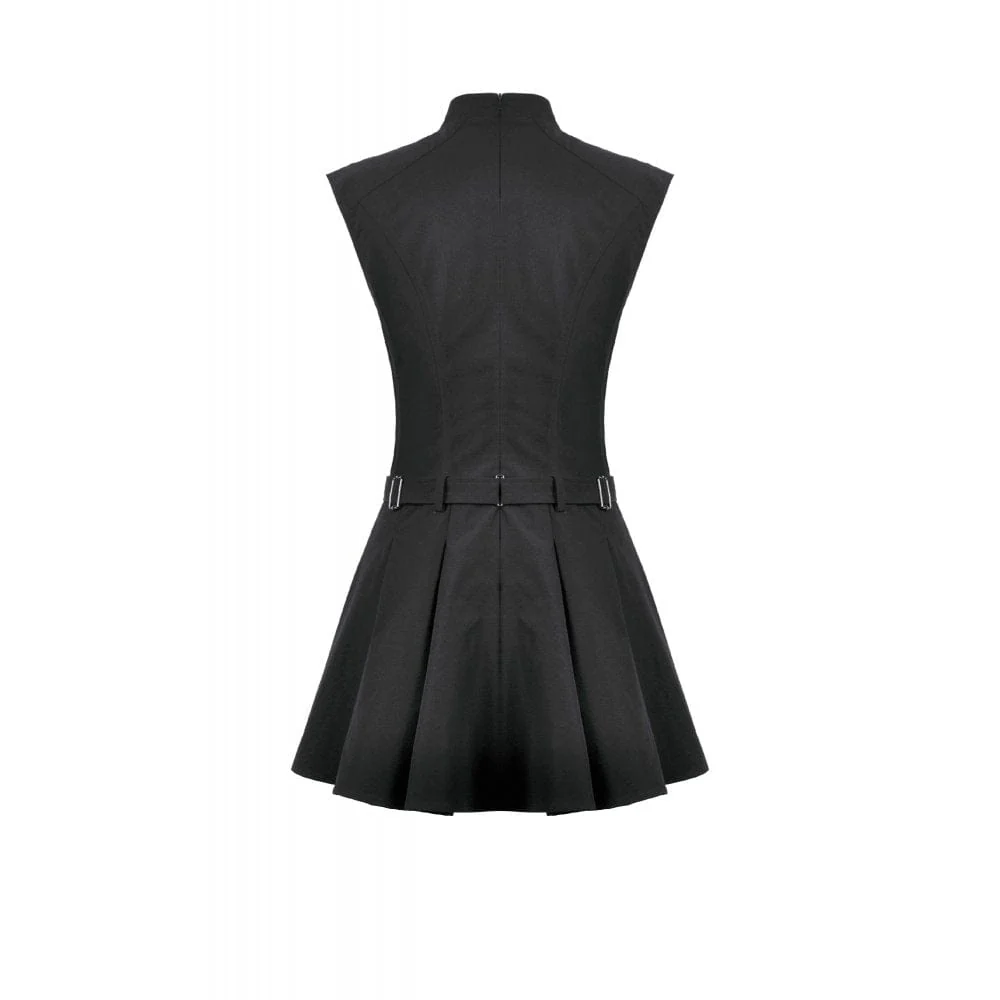 Women's Punk Studded Asymmetrical Pleated Dress - Image 13