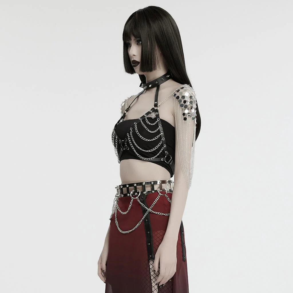 Women's Punk Studded Chain Faux Leather Harness - Image 2