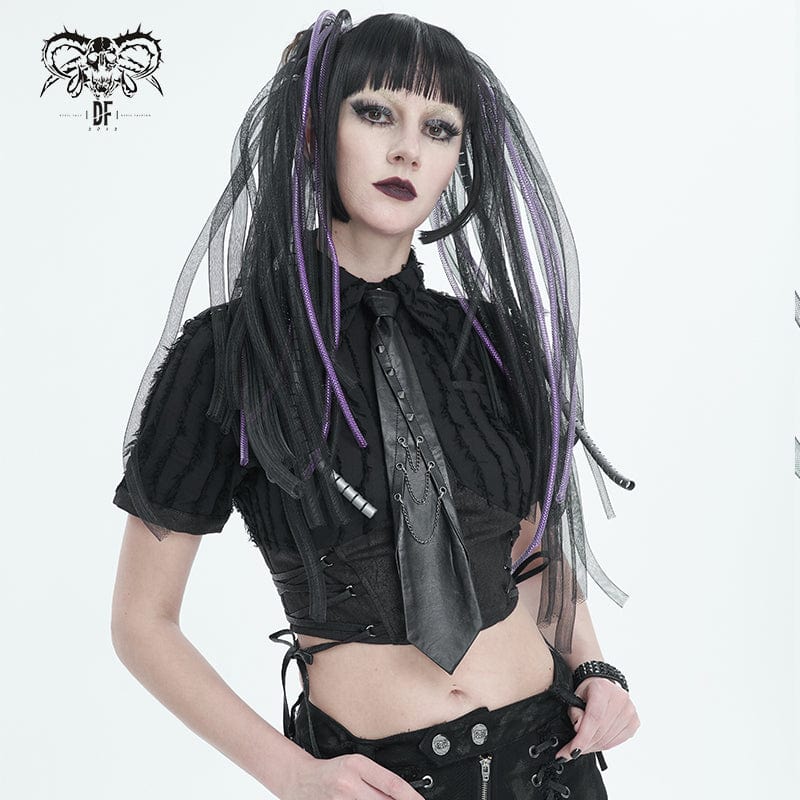 Women's Punk Studded Chain Faux Leather Tie - Image 2