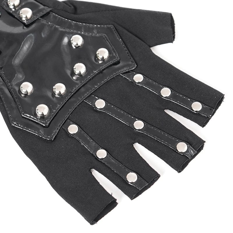 Women's Punk Studded Chained Faux Leather Half-finger Gloves - Image 10