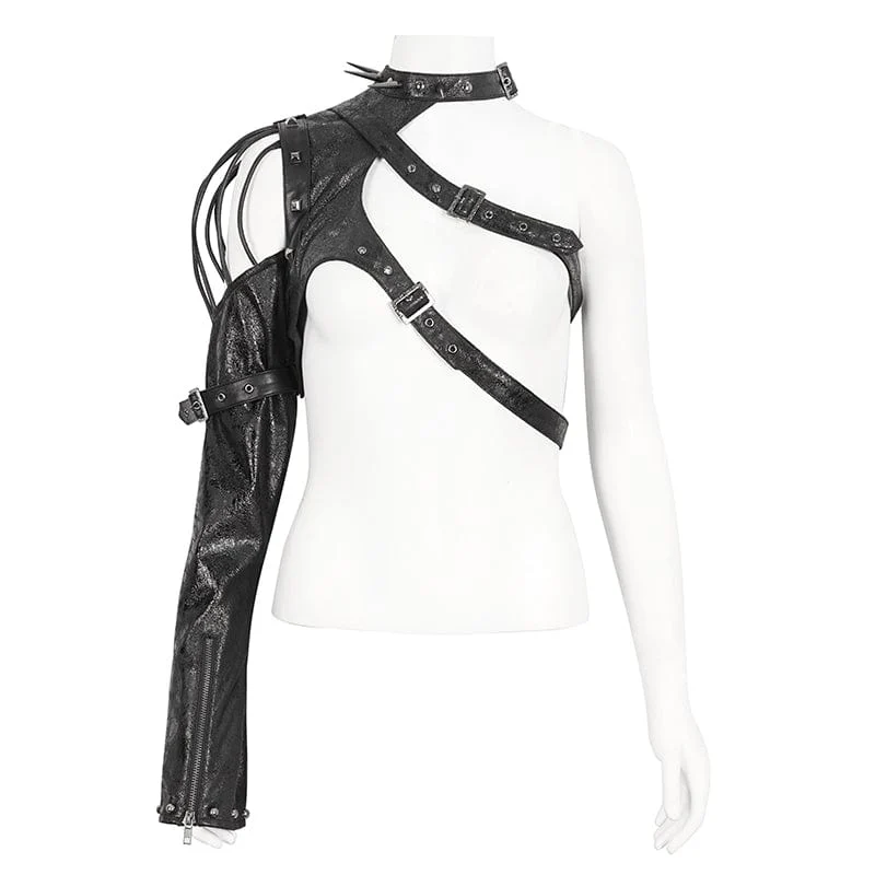 Women's Punk Studded Faux Leather Harness Black - Image 6
