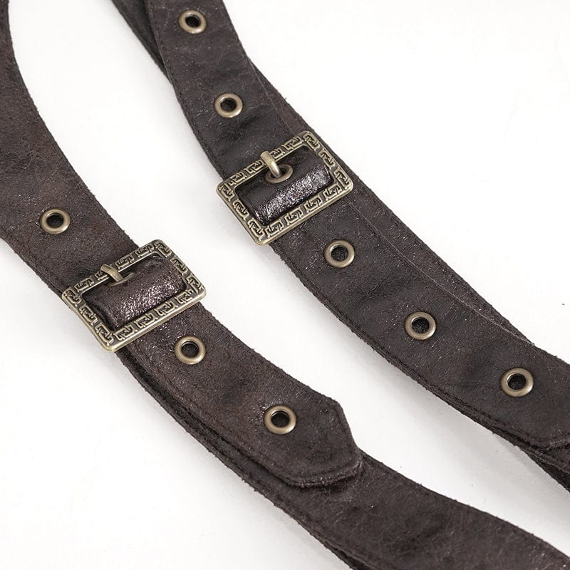 Women's Punk Studded Faux Leather Harness Coffee - Image 12