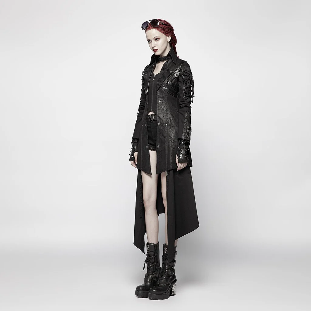 Women's Punk Studded Faux Leather Zipper Jacket Black - Image 4