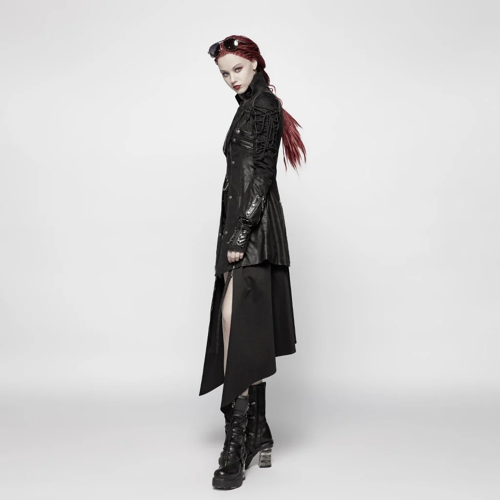 Women's Punk Studded Faux Leather Zipper Jacket Black - Image 6